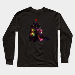 Christmas Lights Cat Long Sleeve T-Shirt